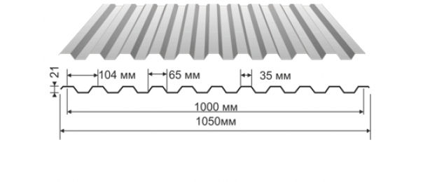 Профнастил оцинкованный С-21 1050x2500 купить недорого в Тарбушево