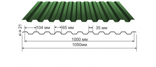 Профнастил зеленый оцинкованный  RAL 6005 С-21 купить недорого в Тарбушево